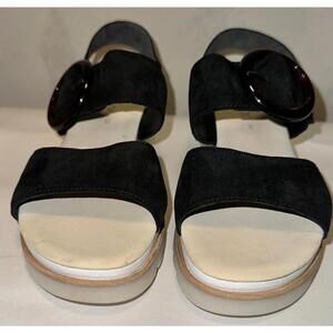 Gabor Womens Size 5 Sandals Black Suede Platform  Wedge Shoes Buckle Preowned